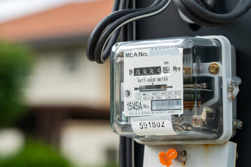 Electric measuring power meter for energy cost at home and office.
