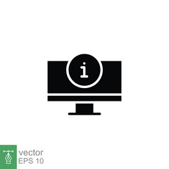 Monitor alert icon. Exclamation mark, computer, technology concept. Simple solid style. Black silhouette, glyph symbol. Vector illustration isolated on white background. EPS 10.