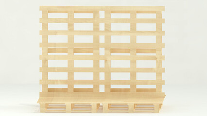 front view combination of wooden pallets with white background, nobody