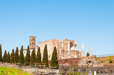 The Temple of Venus and Roma (Templum Veneris et Romae) on the Velian Hill. Rome, Italy. Largest...
