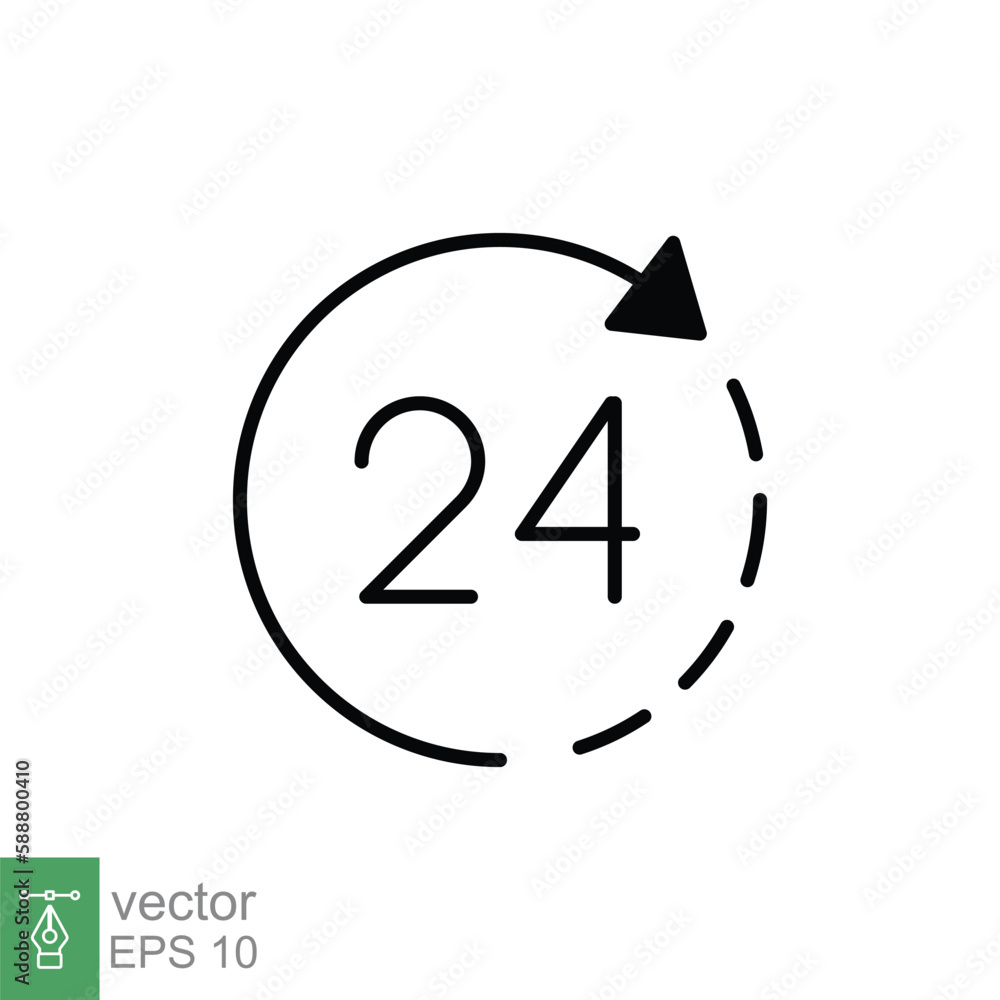 Poster 24 hour icon. around the clock work service or support, always available concept. simple solid style