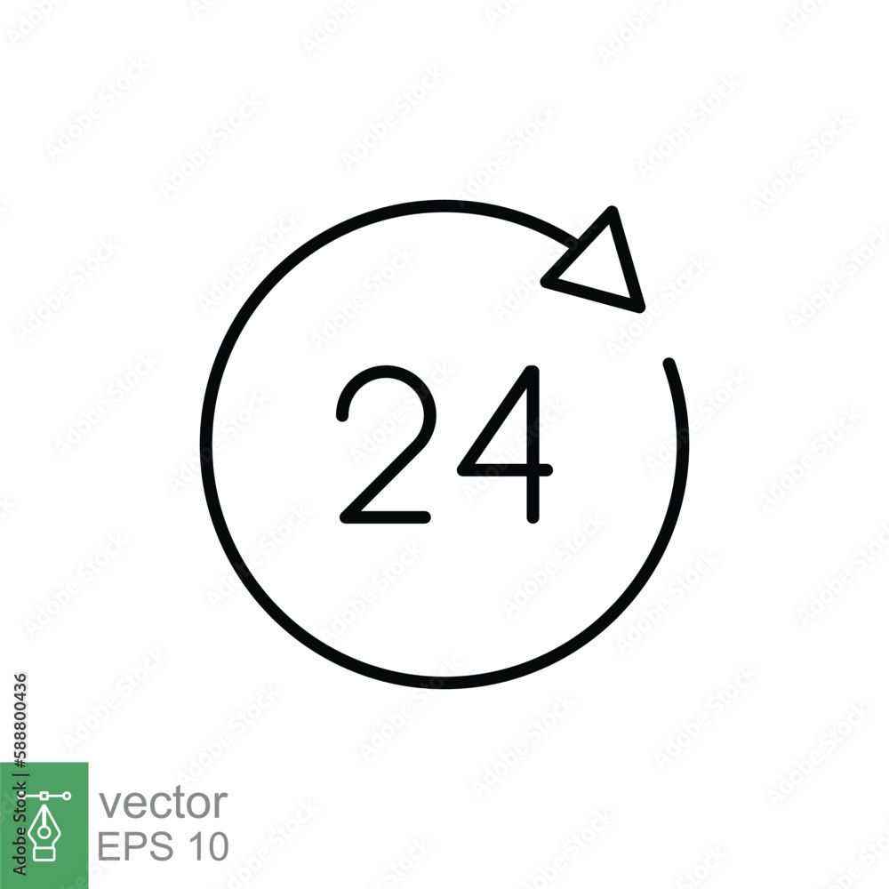 Aufkleber 24 hour icon. around the clock work service or support, always available concept. simple outline sty