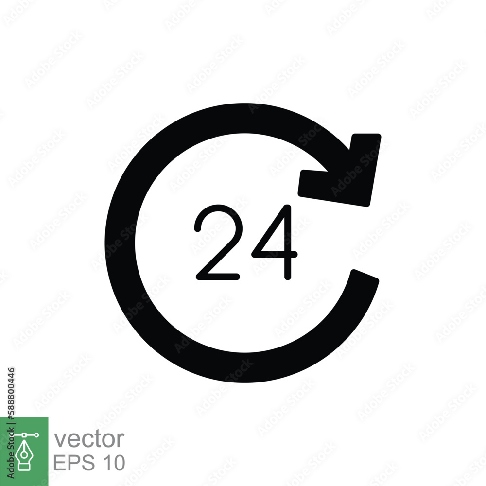 Aufkleber 24 hour icon. around the clock work service or support, always available concept. simple solid style