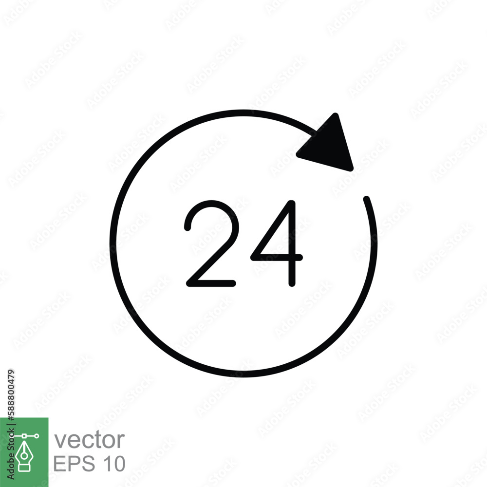 Poster 24 hour icon. around the clock work service or support, always available concept. simple solid style