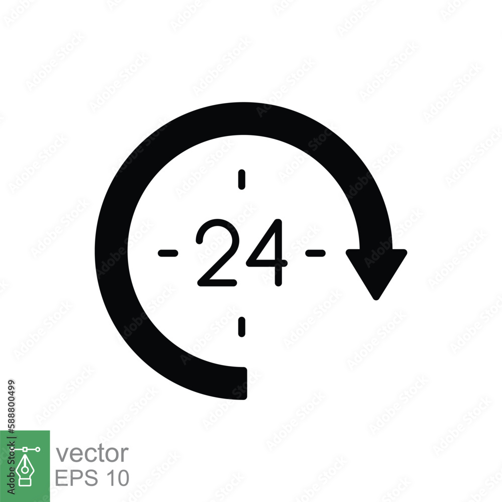 Poster 24 hour icon. around the clock work service or support, always available concept. simple solid style