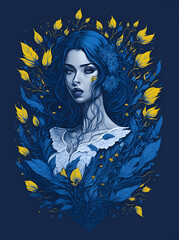 Naklejka premium The fores Witch in flowers splash. AI generated illustration