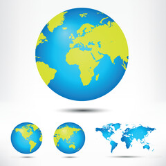 World map and globe detail vector illustration.