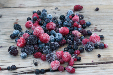 Frozen berries in a bowl, close-up