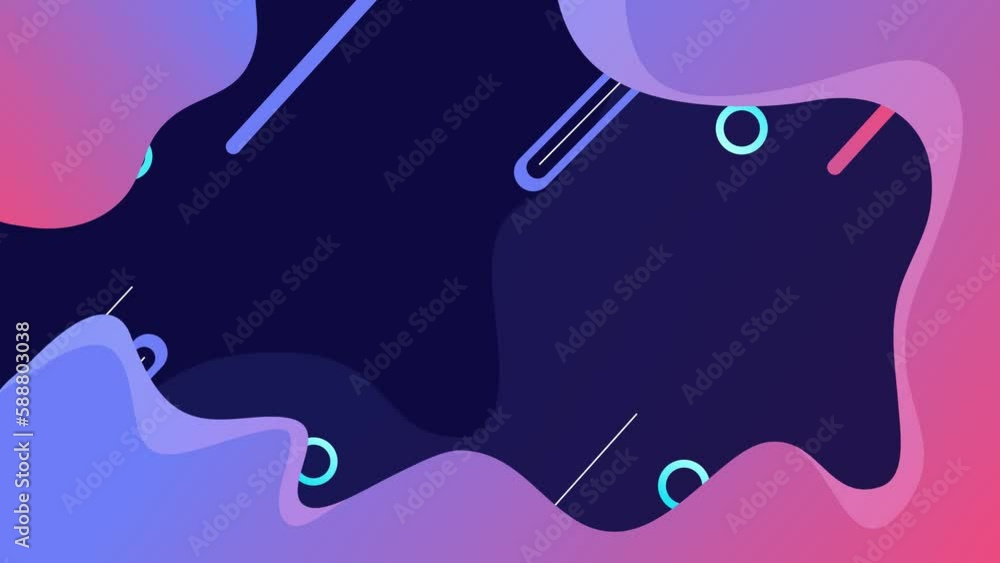 Poster dark blue abstract background with bright gradient pink and purple waves and shapes. seamless loopin