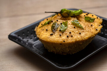 Home made Khaman Dhokla a famous Gujarati snacks recipe.