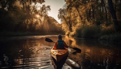 Foto op Canvas A person enjoying an eco-friendly activity, such as kayaking or hiking, with a focus on the importance of preserving natural habitats. Generative AI © Mustafa