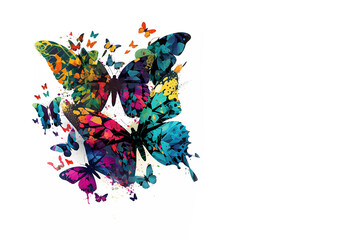 Obraz premium Abstract butterflies on a white background. Butterflies in jars. Banner. Copy space. Generating AI