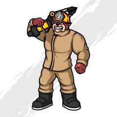 Fototapeta na wymiar Firefighter Bulldog Mascot Vector Character