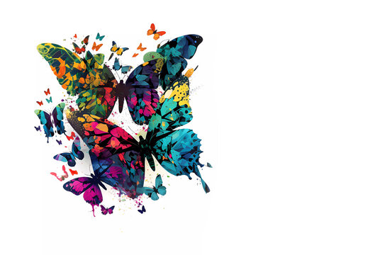 Abstract butterflies on a white background. Butterflies in jars. Banner. Copy space. Generating AI