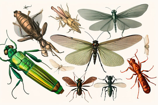 Insect Illustration. Group of several insects