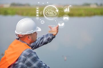 Environmental engineers inspect water quality,Bring water to the lab for testing,Check the mineral...