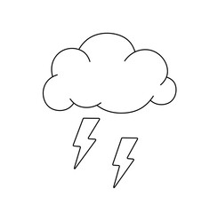 Vector isolated one single cloud with two flashes thunder lights colorless black and white contour line easy drawing