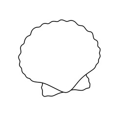 Vector isolated one single simplest smooth oyster scallop shell flap colorless black and white contour line easy drawing