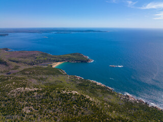 Fototapeta na wymiar Acadia National Park aerial view including Frenchman Bay on Mt Desert Island, Maine ME, USA. 