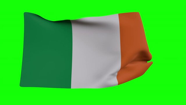 Ireland flag wawing in the wind (greenscreen, black and luma matte)

