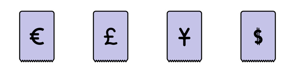 Shop receipt templates with currency vector. Shop check vector.