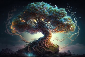 Beautiful magic tree, the beginnings of life. Generative AI.