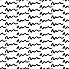 Seamless pattern with black wavy grunge brush strokes