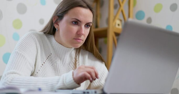 Young woman get bad news on laptop look desperate, feels stressed