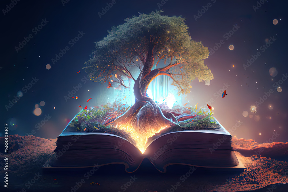 Poster tree with book logo. book of tree icon isolated. generative ai