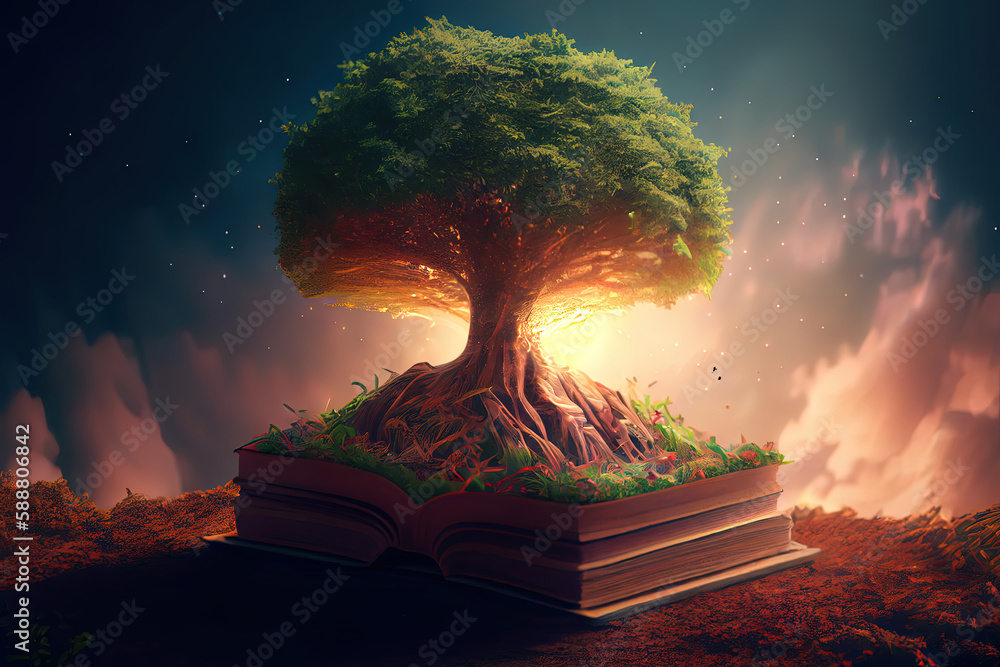 Poster tree with book logo. book of tree icon isolated. generative ai