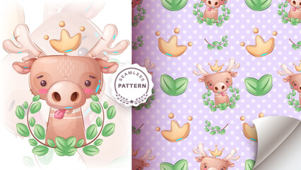Seamless Pattern Cartoon Character Elk