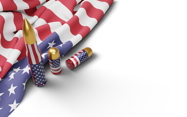 realistic american flag and some bullets on a transparent background and rendered in high quality, perfect to be used as a design template