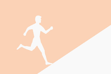 Fototapeta na wymiar Running up man silhouette. Moving to a goal concept. beige background. Photo