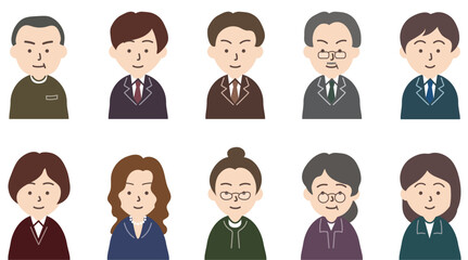 スーツを着た男性と女性人物のアイコンセット_笑顔