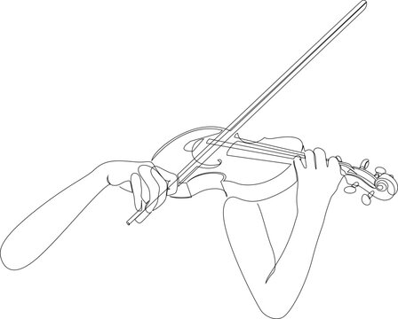 Violinist one continuous line art drawing vector illustration. Abstract female playing violin isolated on white background.