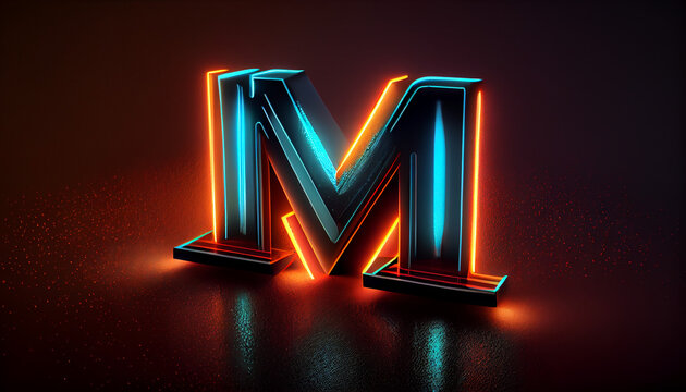 Letter M - colorful glowing Neon alphabet With Ai generated image