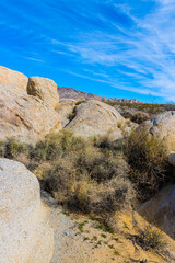 Fototapeta na wymiar Granite Boulders With The Granite Mountains in The Distance, Mojave National Preserve, California, USA