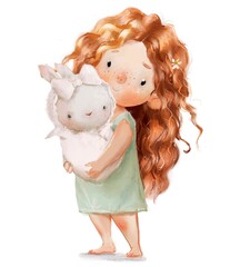 cute cartoon red haired girl with hare