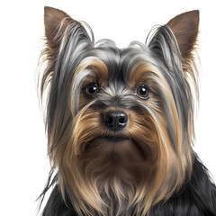 portrait of a Yorkshire Terrier in front of a white background. AI generated Art