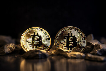 golden bitcoin, conceptual image for crypto currency, generative ai