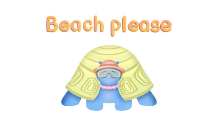 A sea turtle on the beach and the inscription 