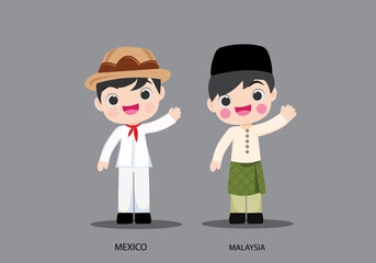 Obraz na płótnie Canvas Mexico and Malaysia in national dress vector illustrationa