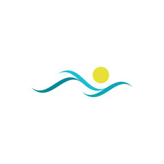 water wave ocean and sun logo vector