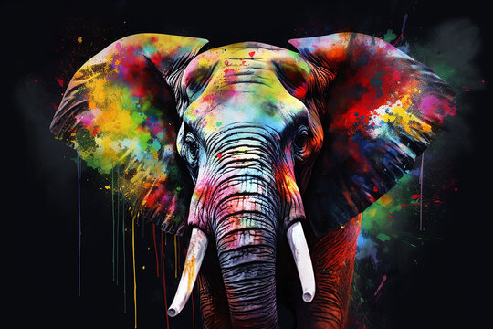 Conceito de pintura elefante abstrata. retrato de arte colorida