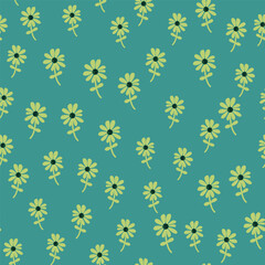 Chamomile flower seamless pattern in naive art style. Cute little daisy floral ornament wallpaper.