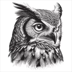 Fotobehang Hand Drawn Engraving Pen and Ink Owl Head Vintage Vector Illustration © Gaspar