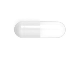 White pill isolated on white background. Glass. 3d illustration.