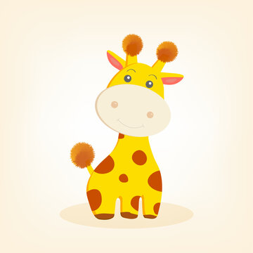 cute yellow giraffe in spots for kids room interior, flat giraffe in vector