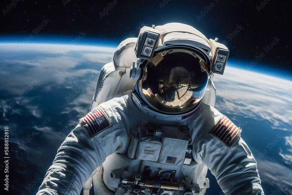 Aufkleber an astronaut in outer space. created with generative ai technology.