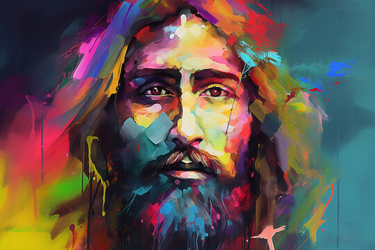jesus cristo em Conceito de pintura abstrata. Retrato colorido da arte 